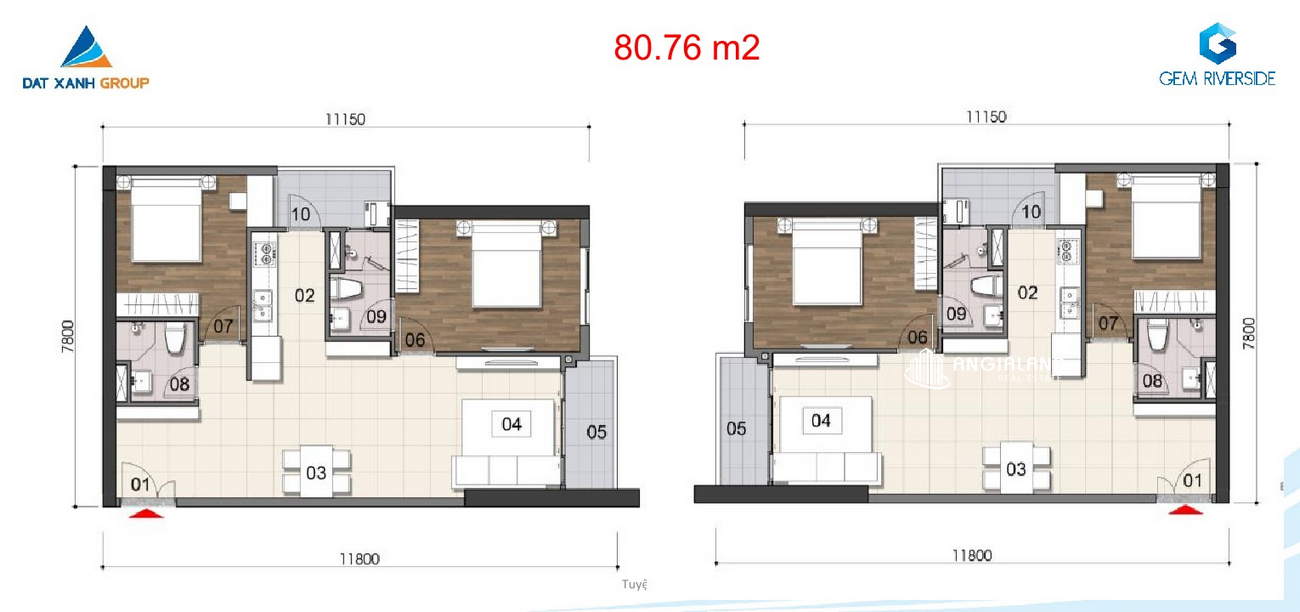 Thiết kế chi tiết căn hộ 80.76m² DatXanhHomes Riverside Quận 2