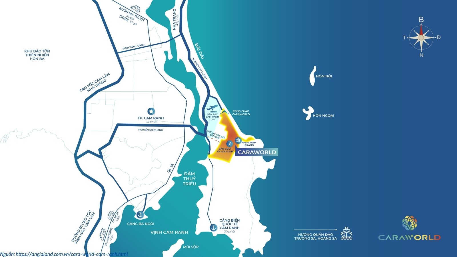 Bản đồ vị trí & kết nối dự án Cara World Cam Ran siêu đô thị biển cạnh Sân Bay Cam Ranh