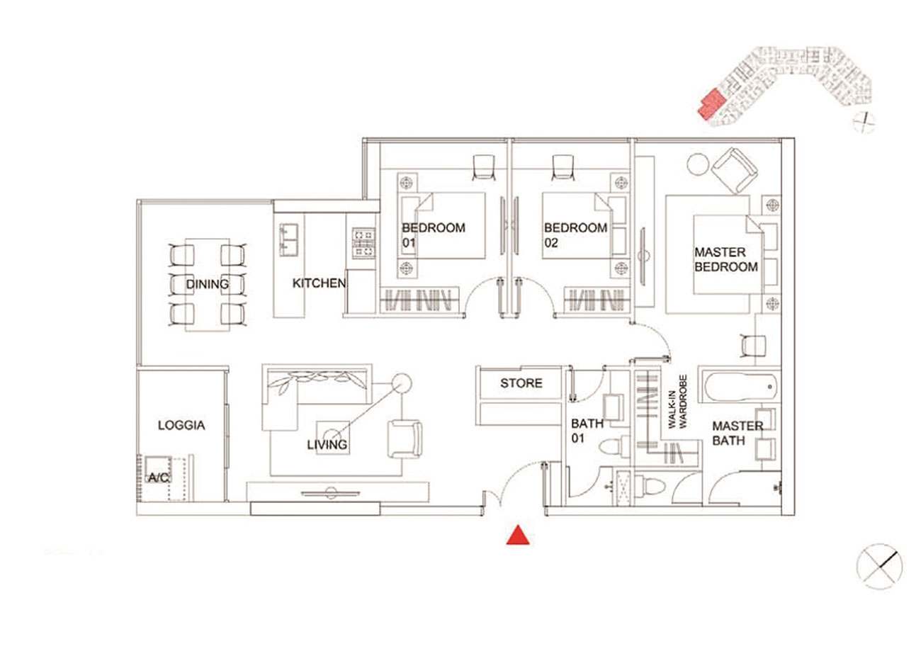 Thiết kế chi tiết căn hộ 3 phòng ngủ tại Charmington Dragonic