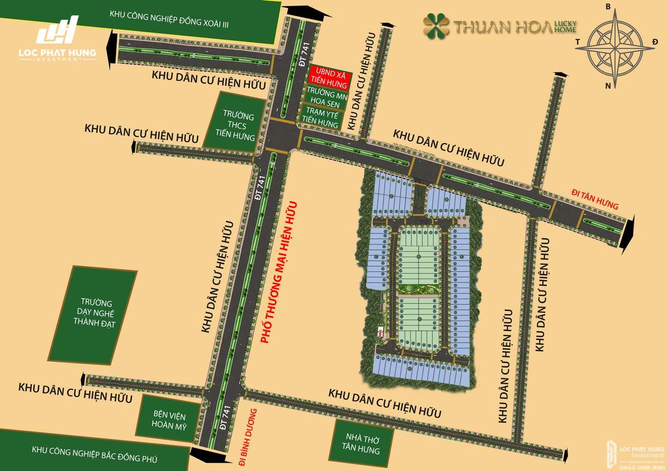 Mặt bằng dự án đất nền nhà phố Thuận Hòa Lucky Home Đồng Xoài Đường DT741 chủ đầu tư Thuận Hòa