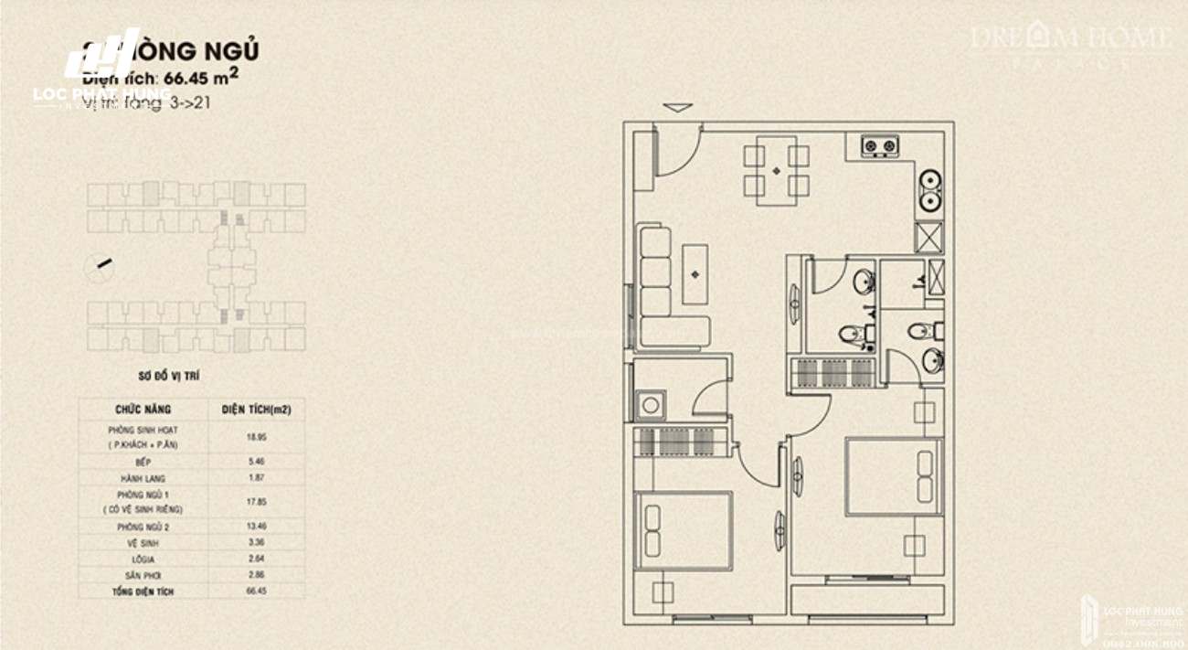 Thiết kế căn hộ 2 phòng ngủ dự án căn hộ Dream Home Palace quận 8 