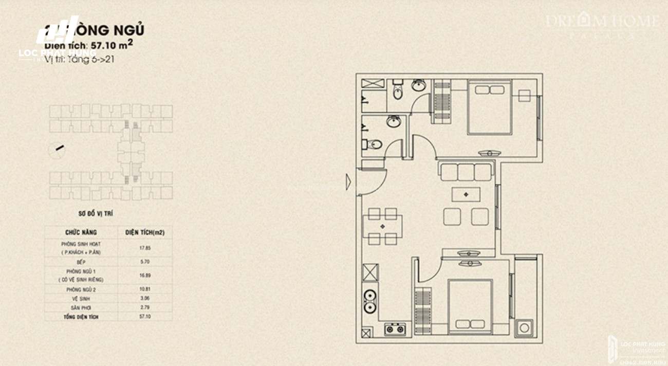 Thiết kế căn hộ 2 phòng ngủ dự án căn hộ Dream Home Palace quận 8 