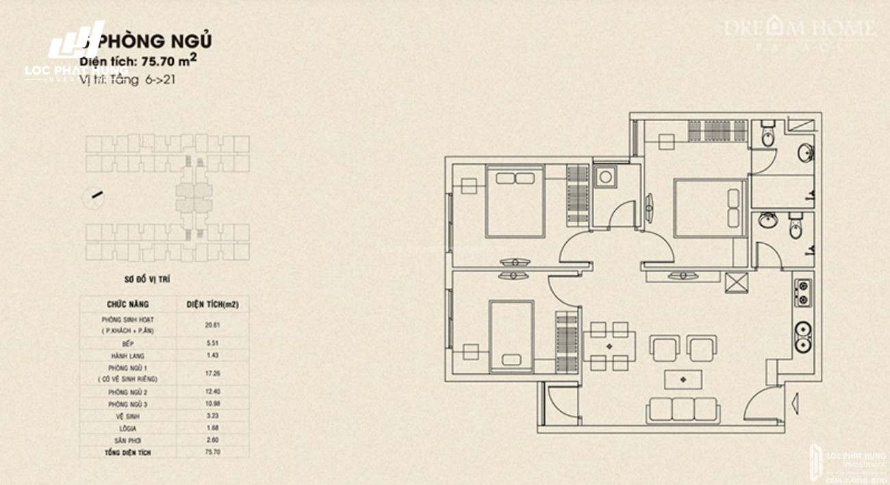 Thiết kế căn hộ 2 phòng ngủ dự án căn hộ Dream Home Palace quận 8