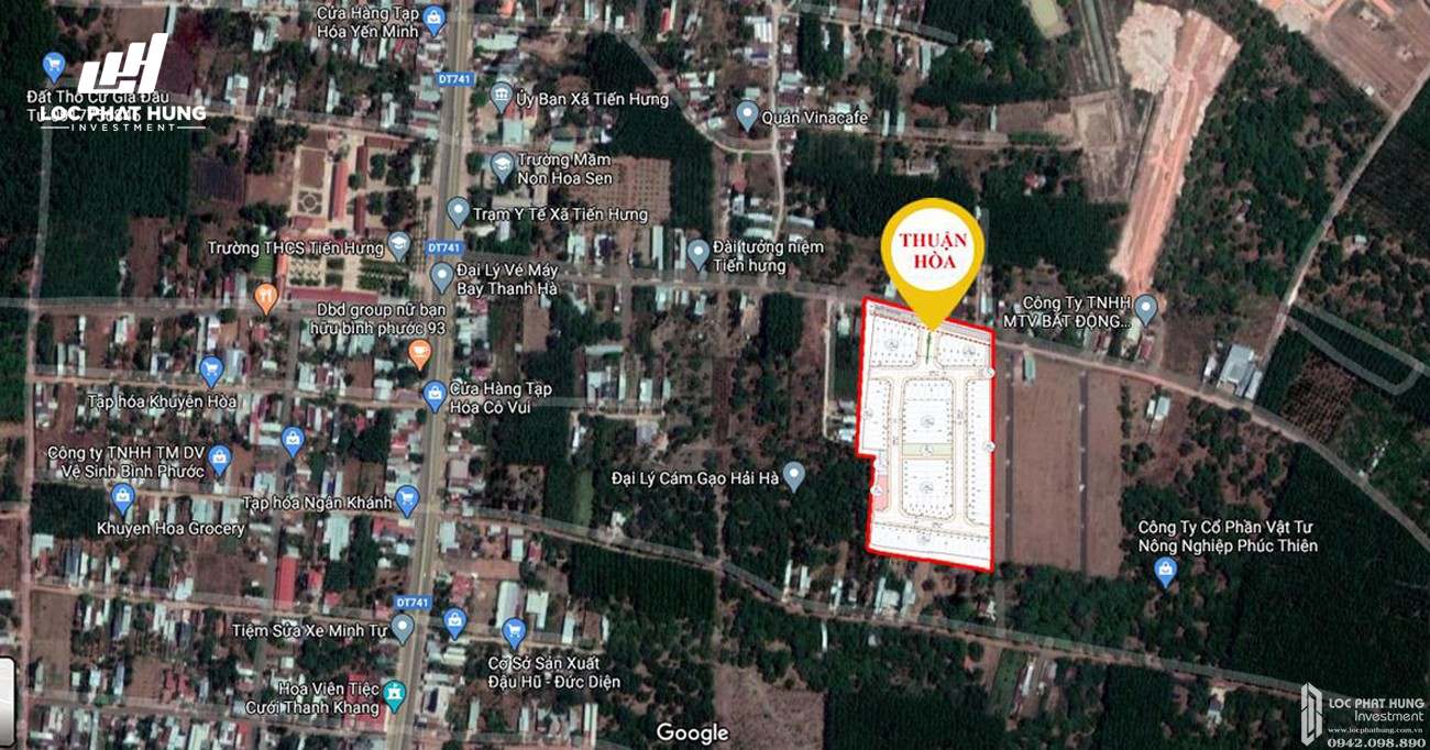 Vị trí địa chỉ dự án đất nền nhà phố Thuận Hòa Lucky Home Đồng Xoài Đường DT741 chủ đầu tư Thuận Hòa