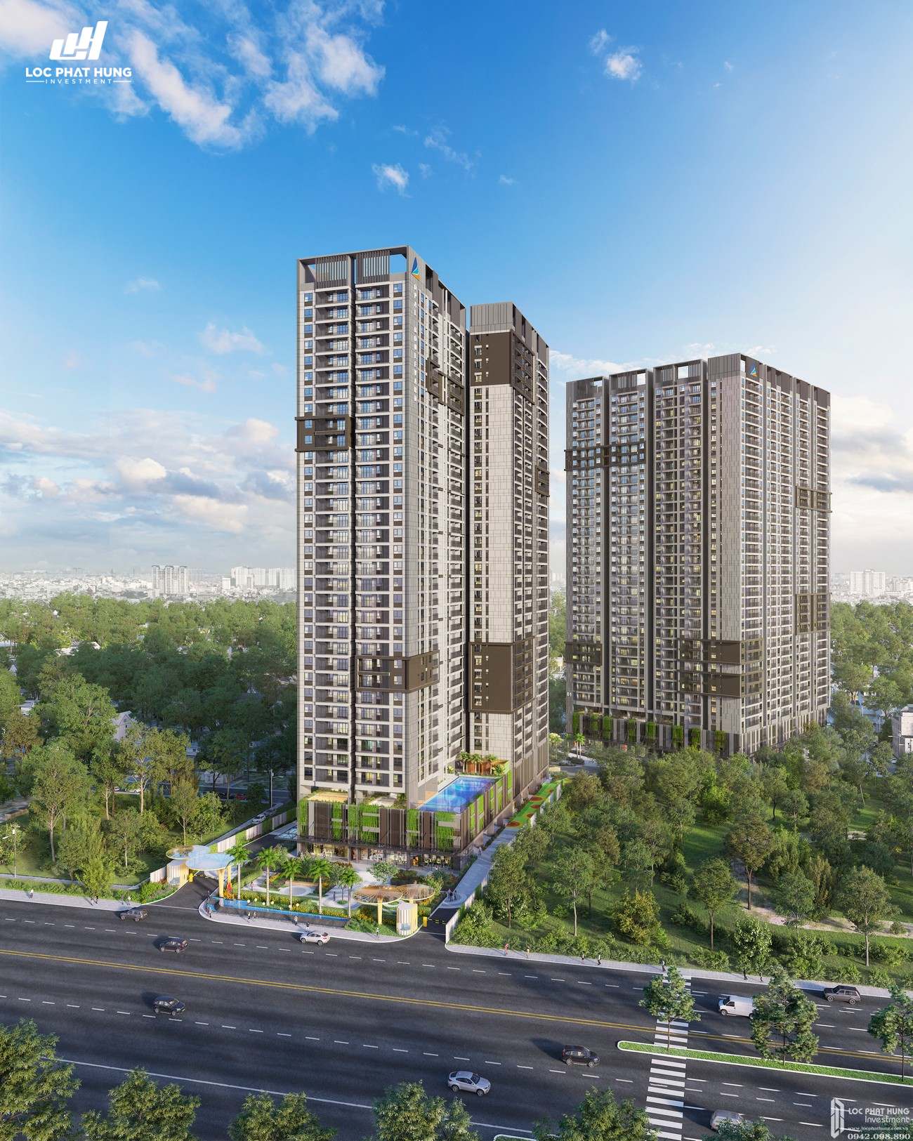 Phối cảnh tổng thể dự án căn hộ chung cư Opal Boulevard Dĩ An Đường Phạm Văn Đồng chủ đầu tư Đất xanh Group
