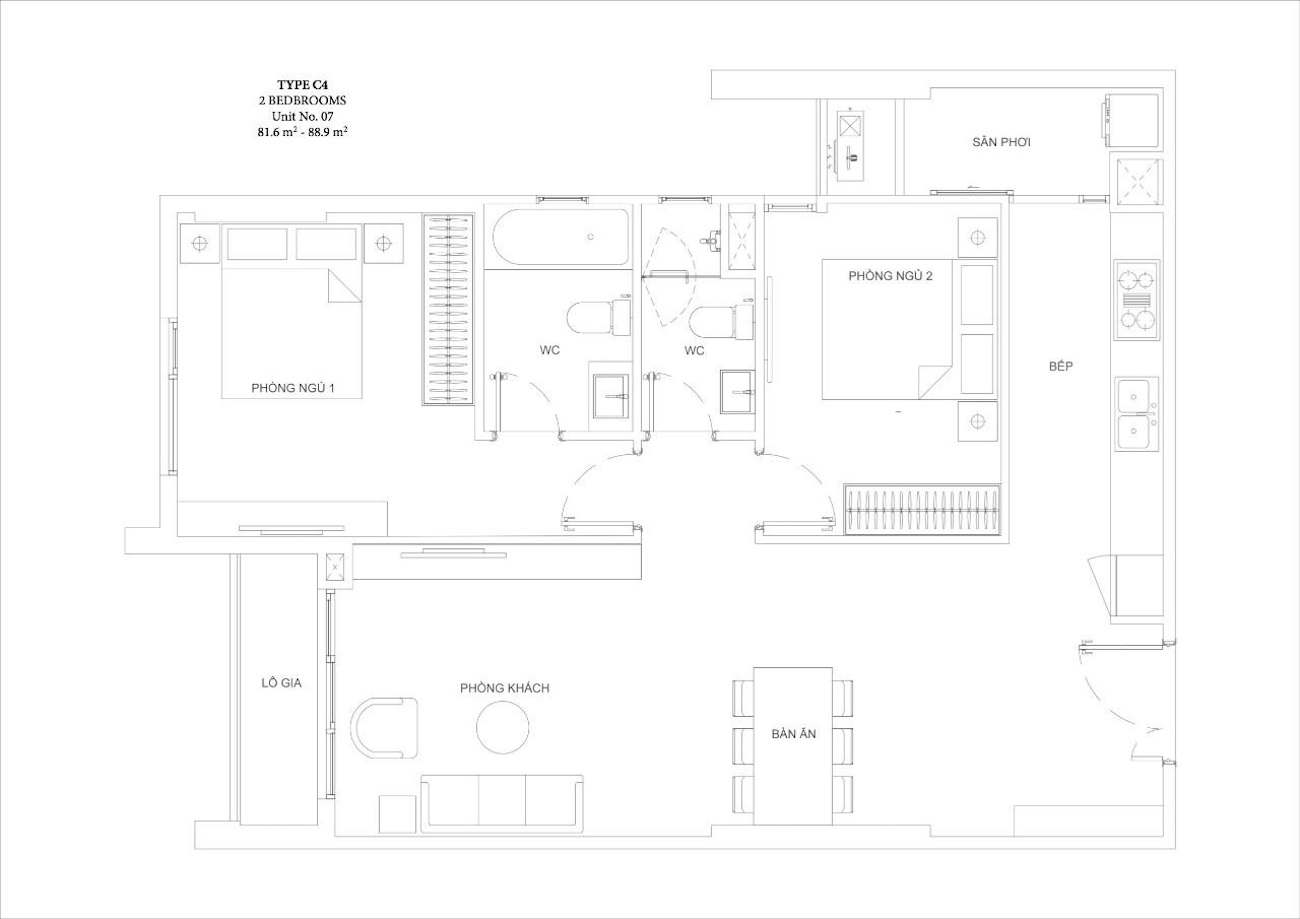 Thiết kế căn hộ 2 phòng ngủ tại Ascent Garden Homes