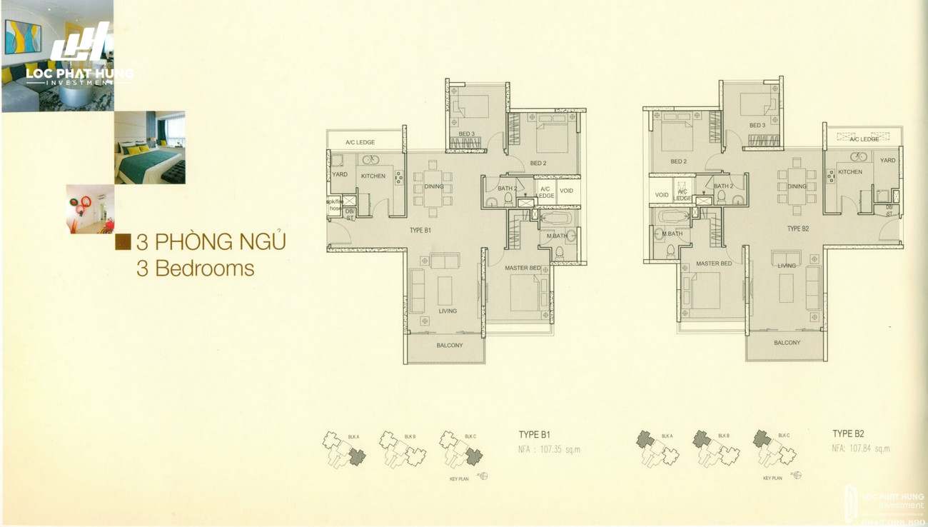 Thiết kế căn hộ 3 PN dự án căn hộ chung cư Canary Heights Thuận An Đường QL 13 chủ đầu tư GuocoLand