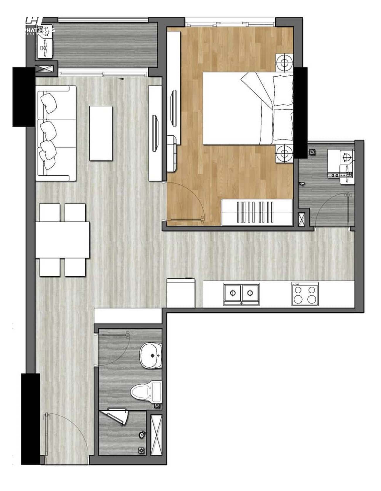 Thiết kế dự án căn hộ chung cư New Galaxy Dĩ An Bình Dương Đường Đường Thống Nhất chủ đầu tư Hưng Thịnh - Loại 1 phòng ngủ