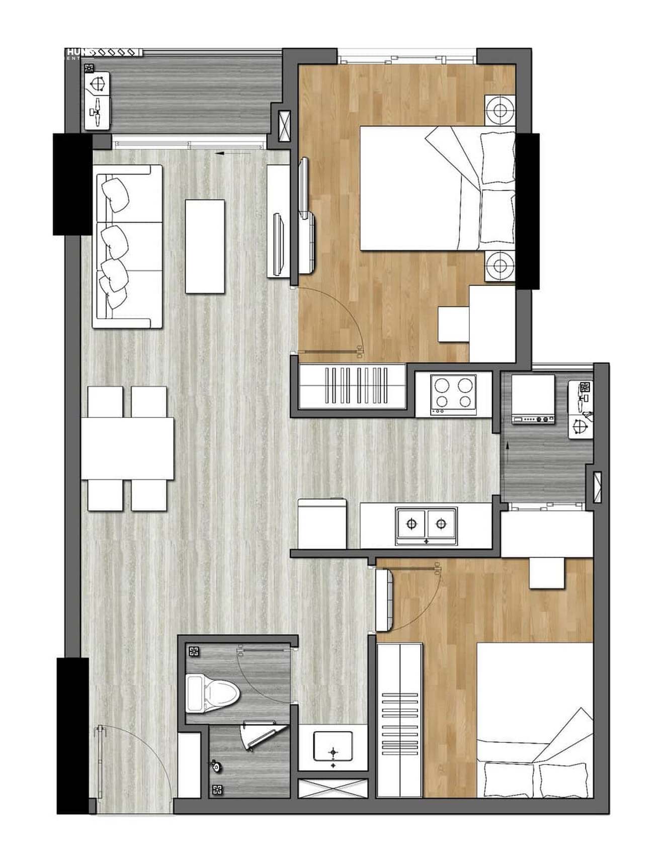 Thiết kế dự án căn hộ chung cư New Galaxy Dĩ An Bình Dương Đường Đường Thống Nhất chủ đầu tư Hưng Thịnh - Loại 2 phòng ngủ