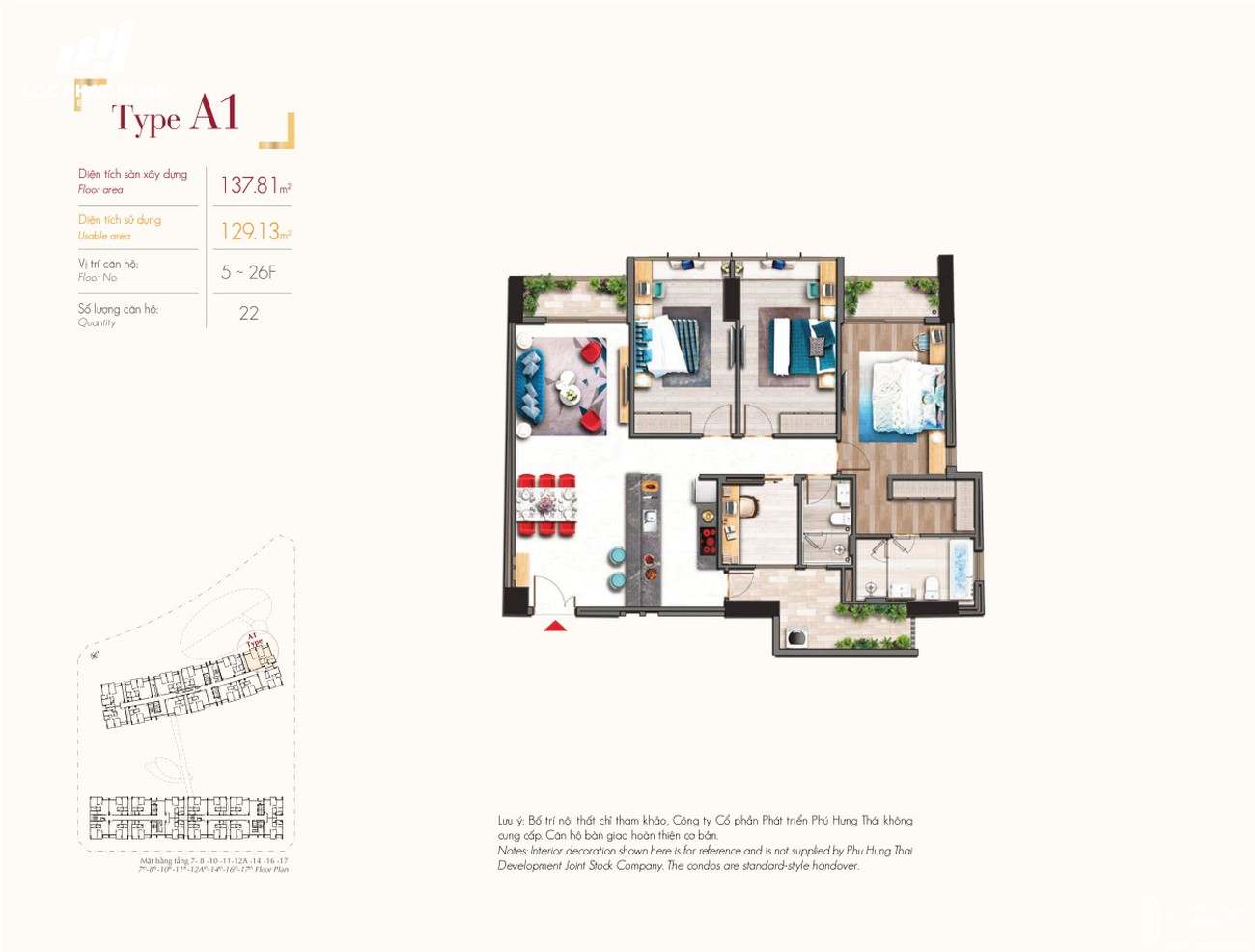 Thiết kế căn hộ chung cư 3PN - 2WC dự án The Signature Phú Mỹ Hưng Quận 7