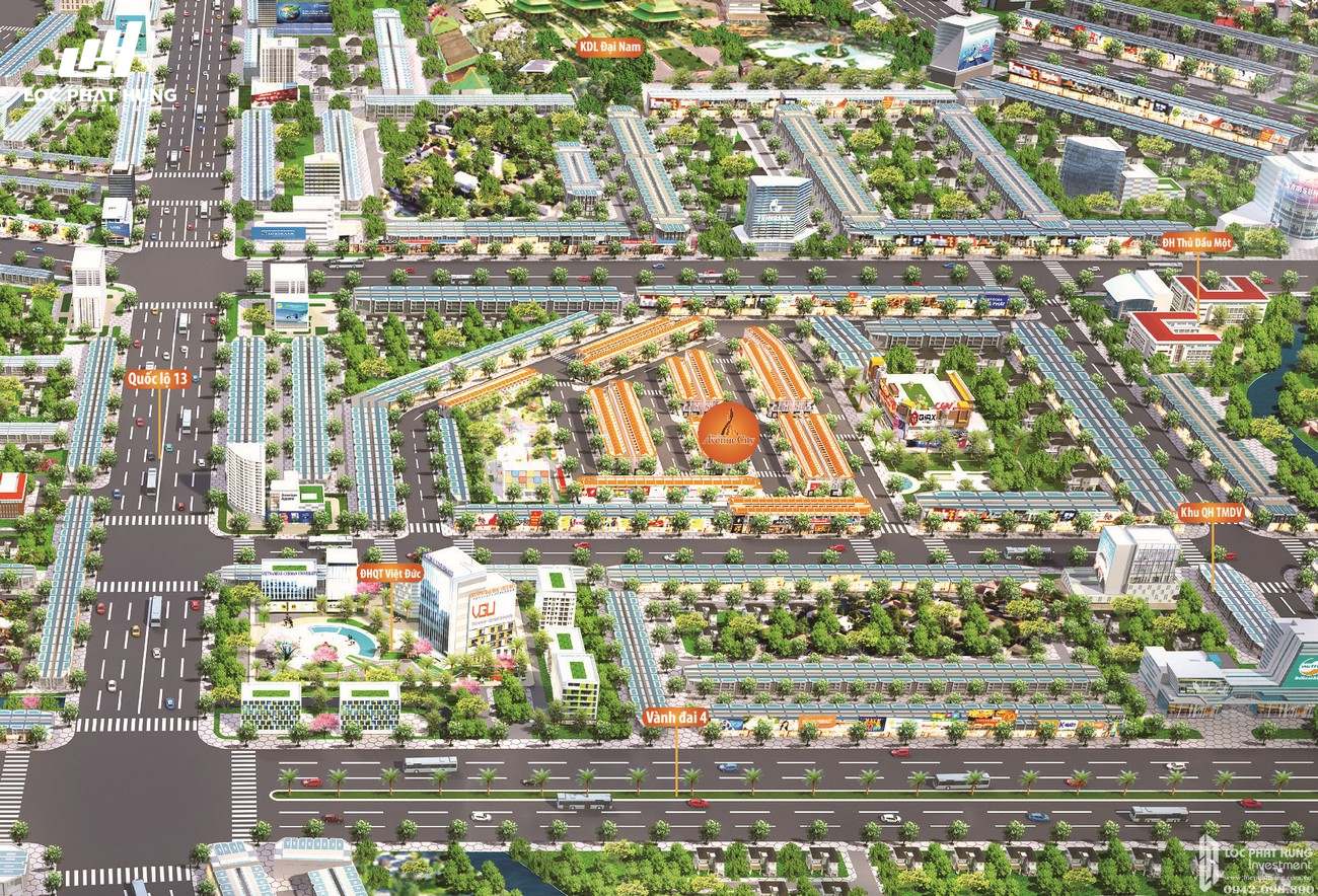 Mặt bằng dự án đất nền nhà phố Bình Dương Avenue City Bến Cát Đường Quốc lộ 13 chủ đầu tư Phú Cường