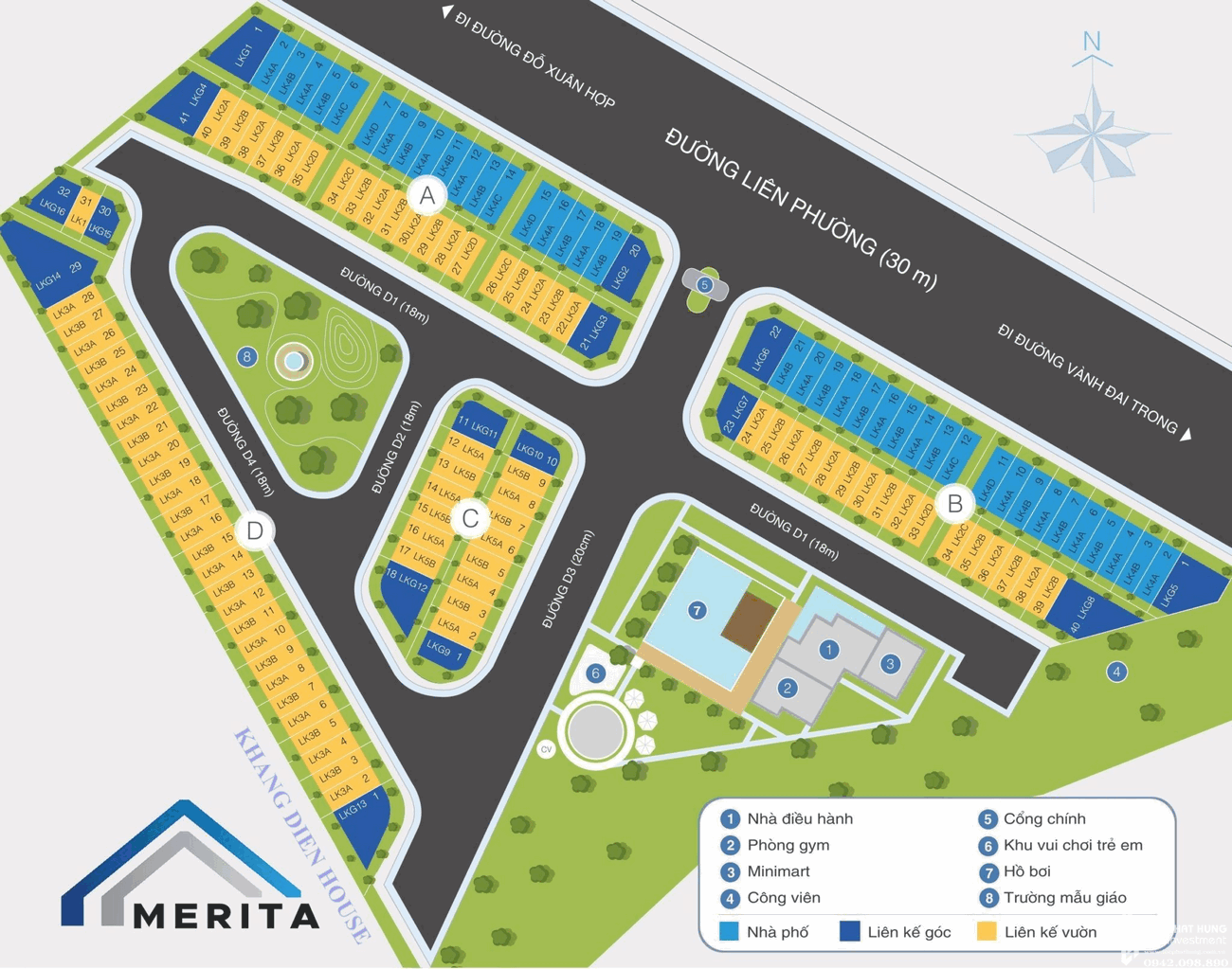 Mặt bằng dự án nhà phố Merita Quận 9 Đường Liên Phường chủ đầu tư Khang Điền
