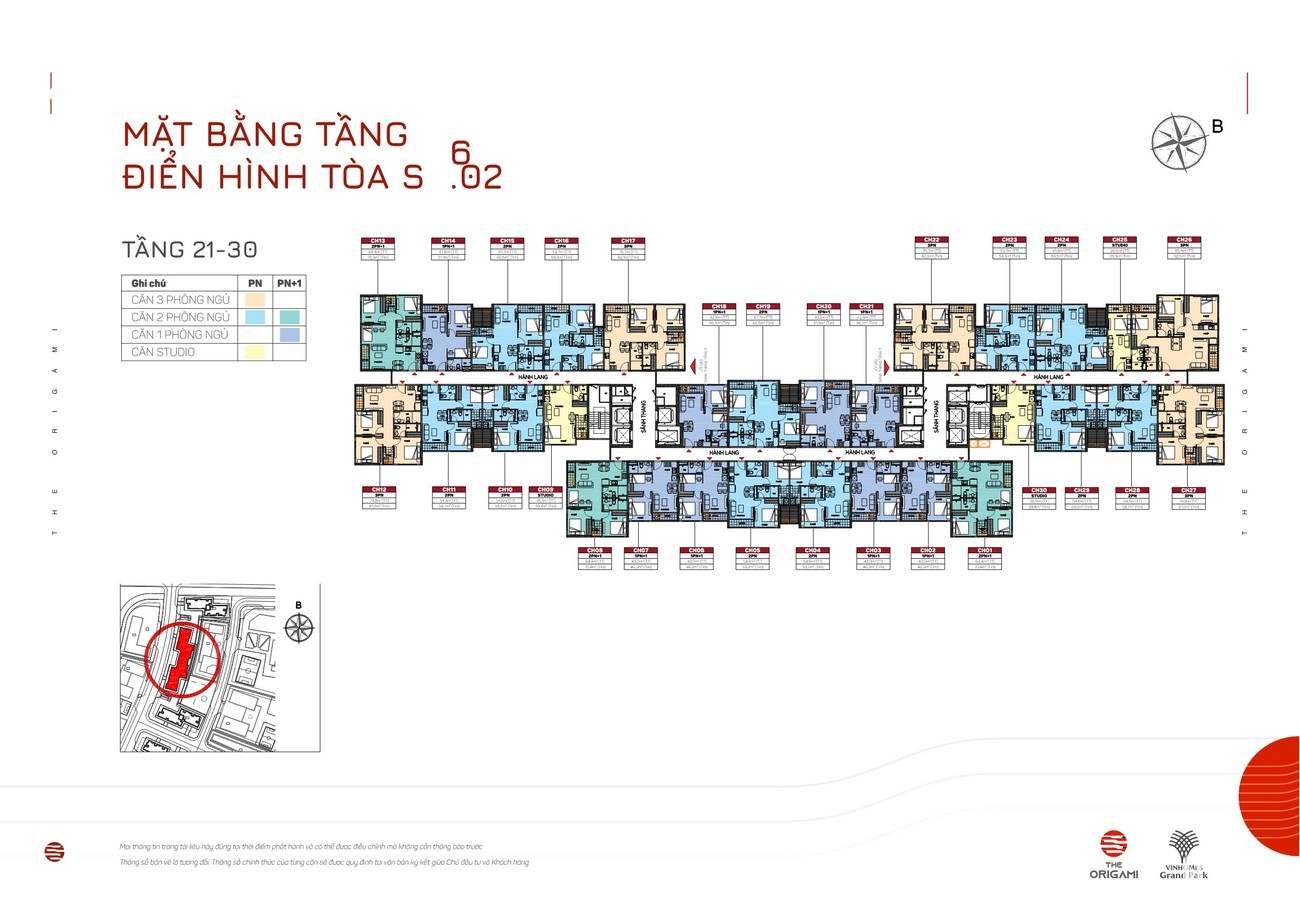 Mặt bằng tiểu khu S9.02 dự án căn hộ chung cư The Origami Quận 9 Đường Nguyễn Xiển chủ đầu tư Vingroup