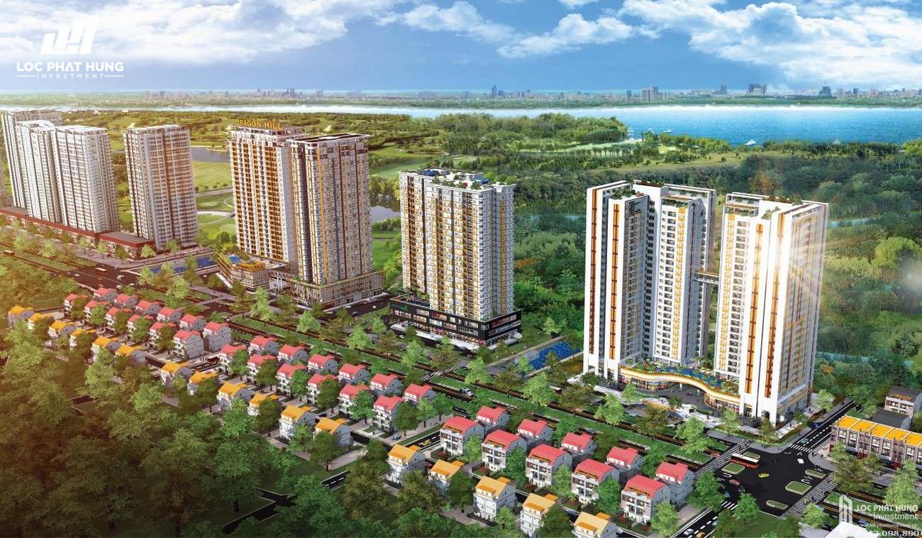 Phối cảnh tổng thể dự án căn hộ chung cư Dragon City Nhà Bè đường Nguyễn Hữu Thọ chủ đầu tư Phú Long