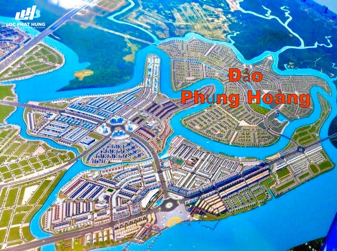 Phối cảnh tổng thể dự án nhà phố Đảo Phượng Hoàng (The Phoenix Island) Biên Hòa Đồng Nai chủ đầu tư NovaLand