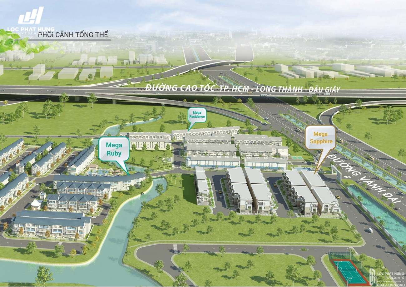 Phối cảnh tổng thể dự án nhà phố Mega Residence Quận 9 Đường Vành Đai Trong chủ đầu tư Khang Điền