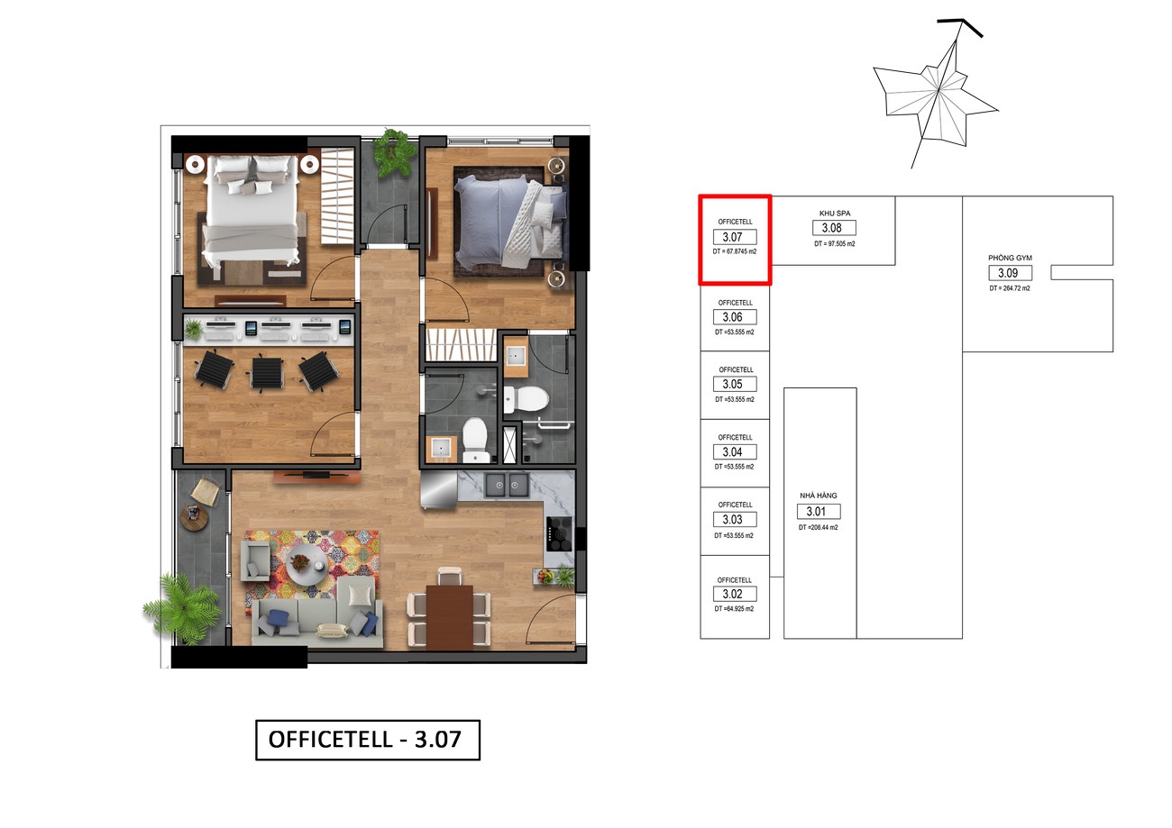 Thiết kế chi tiết Officetel - 3.07 dự án Goldora Plaza Nhà Bè