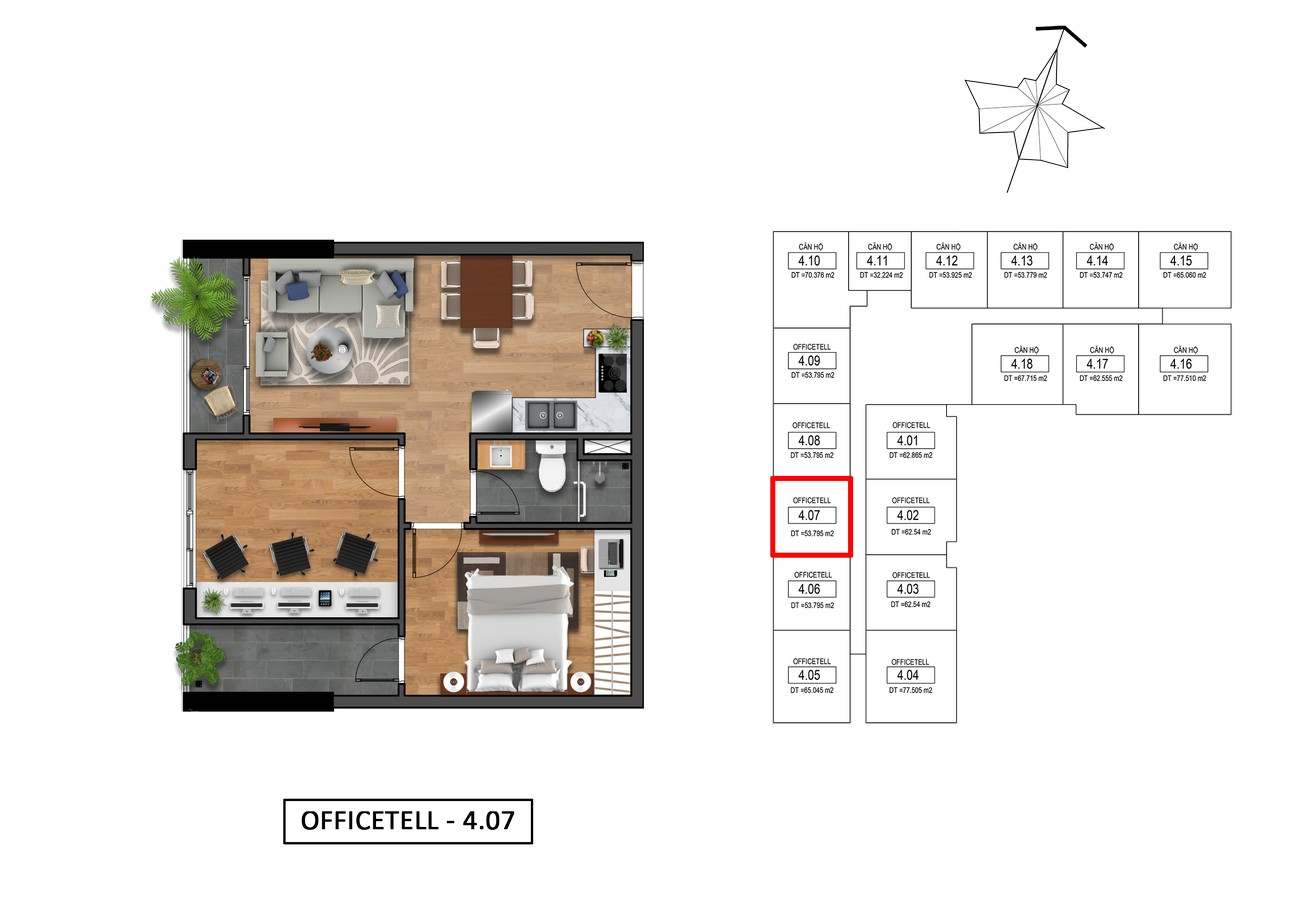 Thiết kế chi tiết Officetel - 4.07 dự án Goldora Plaza Nhà Bè