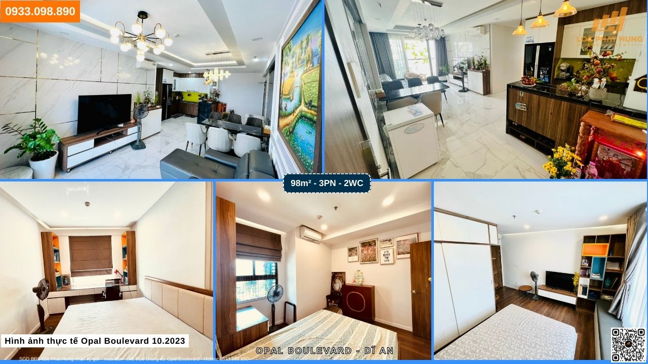 Hình ảnh thực tế căn hộ dự án mua bán cho thuê căn 3PN diện tích 98m2 thuộc Opal Boulevard Bình Dương