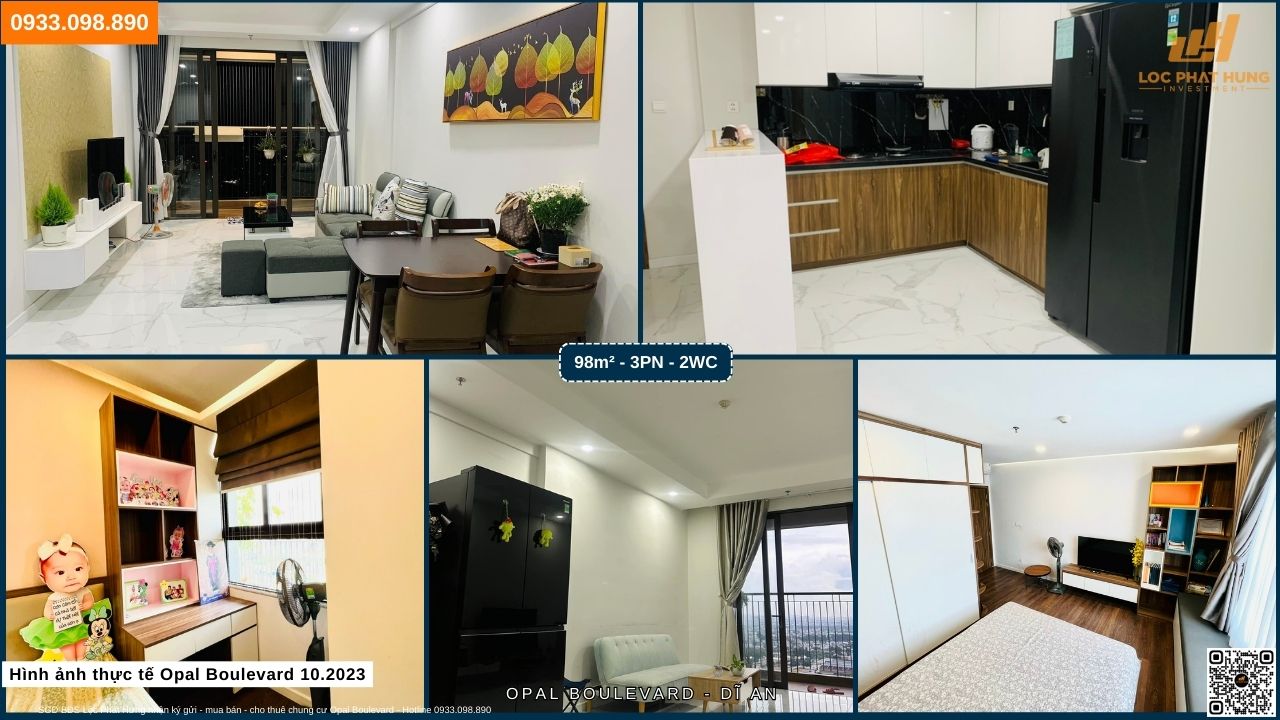 Hình ảnh thực tế căn hộ dự án mua bán cho thuê căn 3PN diện tích 98m2 thuộc Opal Boulevard Bình Dương