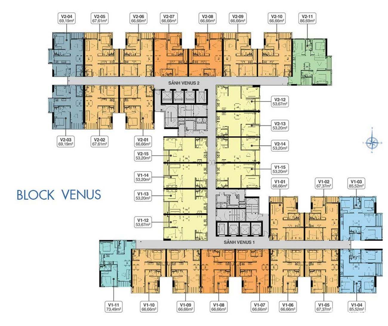 Mặt bằng tầng 6 - 18, 20 - 34 Block Venus Q7 Riverside Hưng Thịnh
