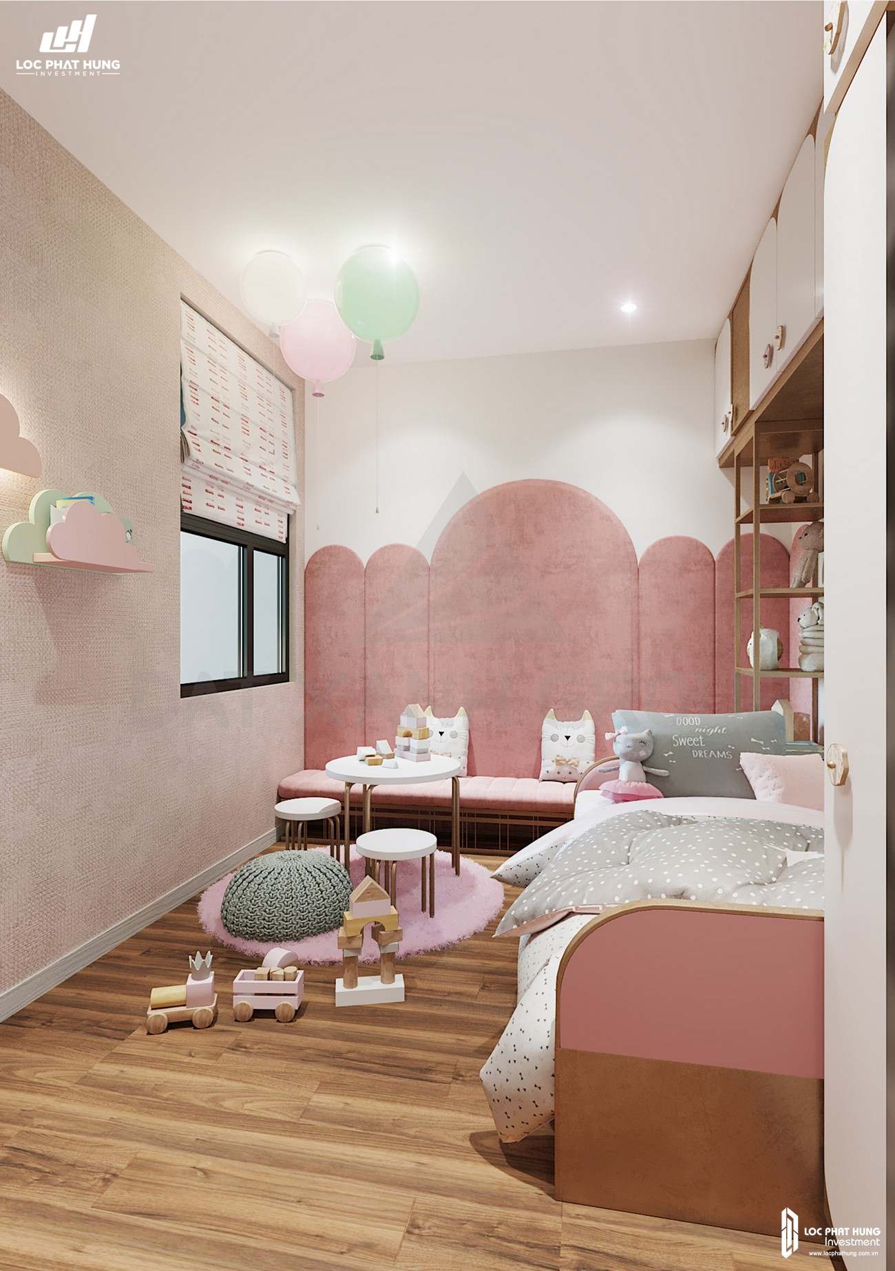 Thiế kế phòng ngủ trẻ em của nhà mẫu loại 2 phòng ngủ dự án căn hộ chung cư Opal Skyline Thuận An