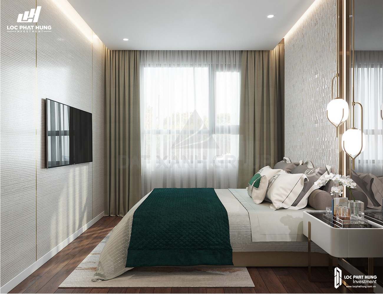 Thiế kế phòng ngủ Master của nhà mẫu loại 2 phòng ngủ dự án căn hộ chung cư Opal Skyline Thuận An