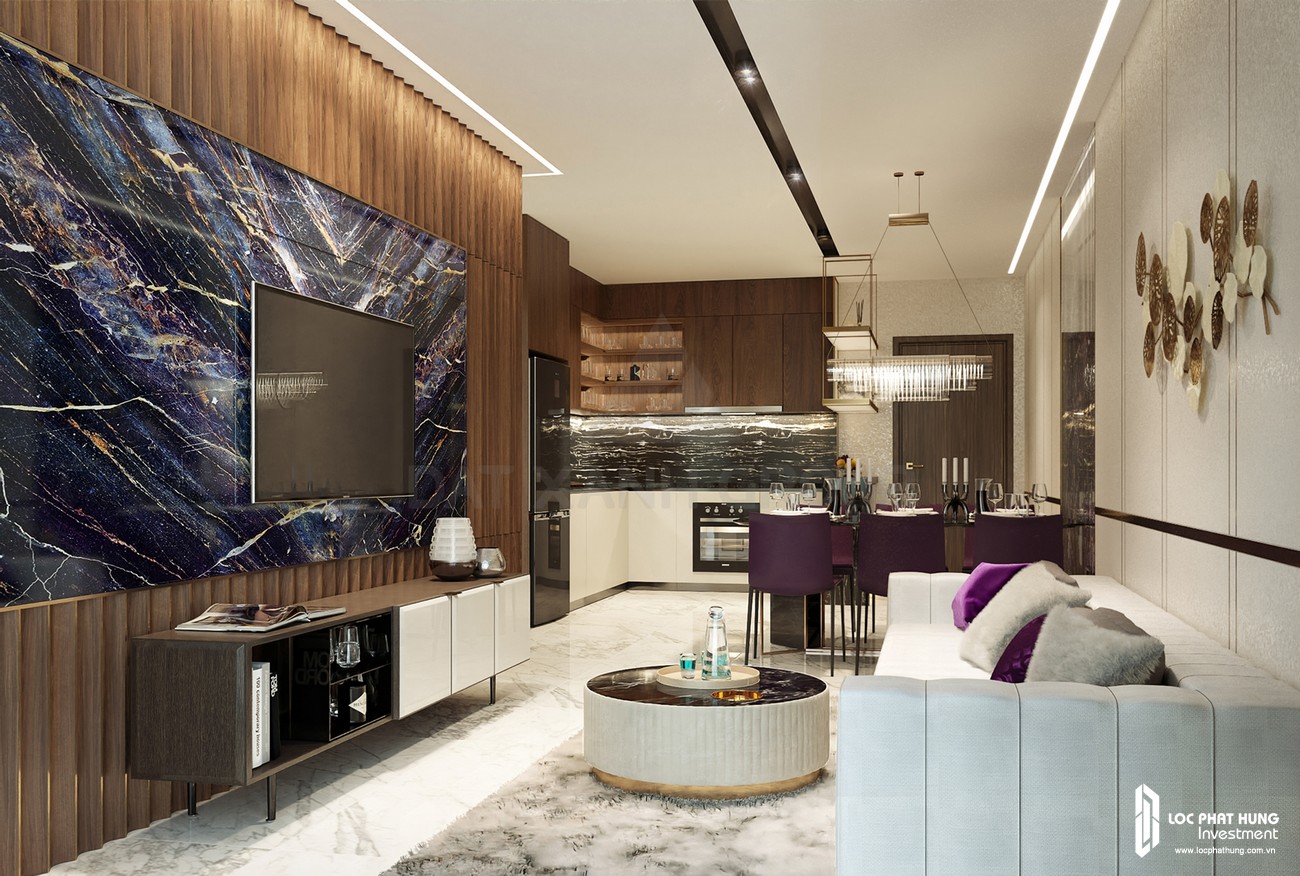 Thiết kế phòng khách của nhà mẫu loại 3 phòng ngủ dự án căn hộ chung cư Opal Skyline Thuận An
