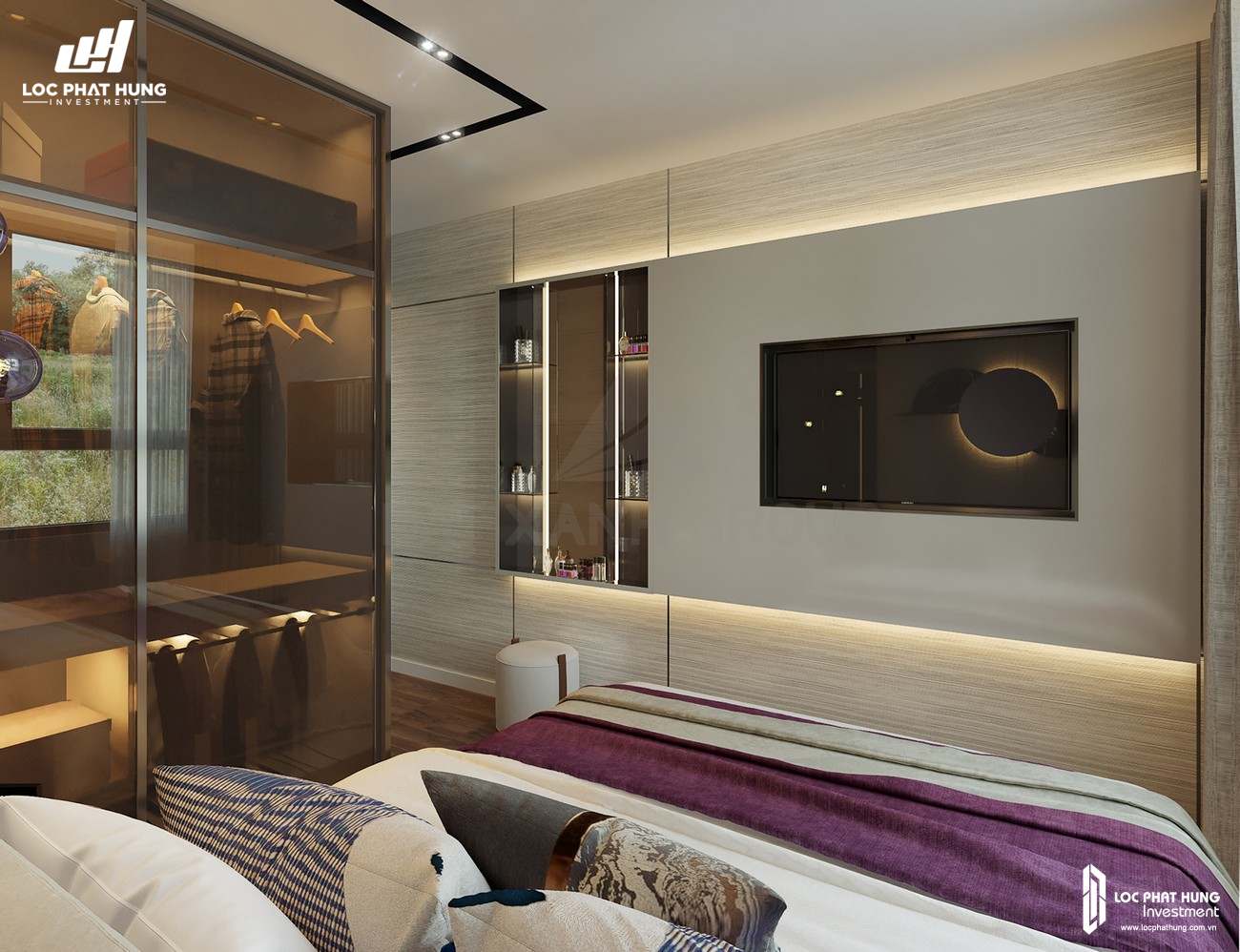Thiết kế phòng ngủ 1 của nhà mẫu loại 3 phòng ngủ dự án căn hộ chung cư Opal Skyline Thuận An