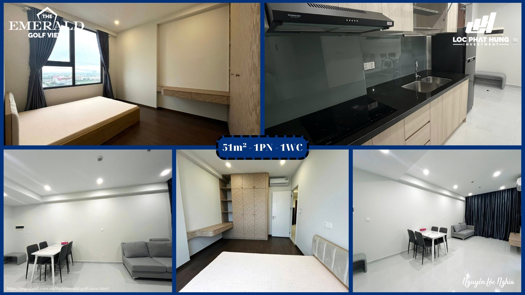 Hình ảnh thực tế căn hộ mẫu 51m² - 1PN/1WC (Studio/Plus) tại The Emerald Golf View