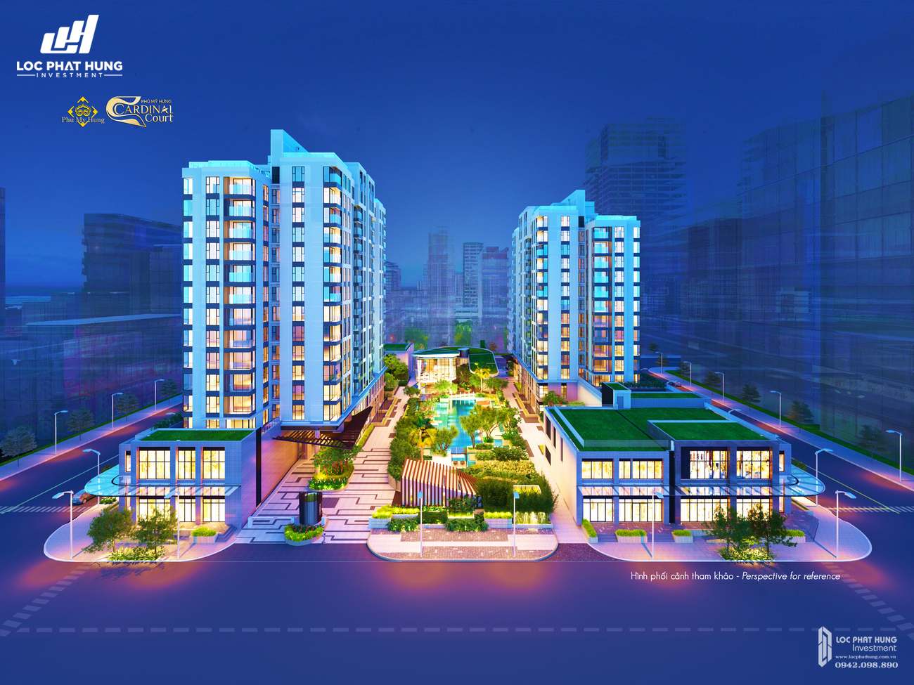 Phối cảnh tổng thể dự án căn hộ chung cư Cardinal Court  Quận 7 Đường Raymondienne chủ đầu tư Phú Mỹ Hưng