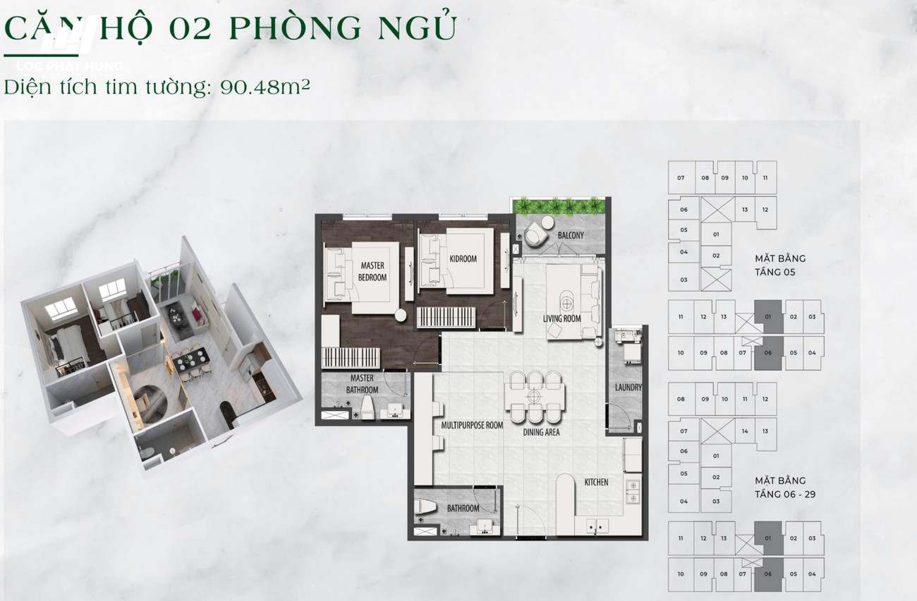 Thiết kế chi tiết căn hộ chung cư  2 phòng ngủ dự án LDG Sky TP Dĩ An, Tỉnh Bình Dương loại 79m2