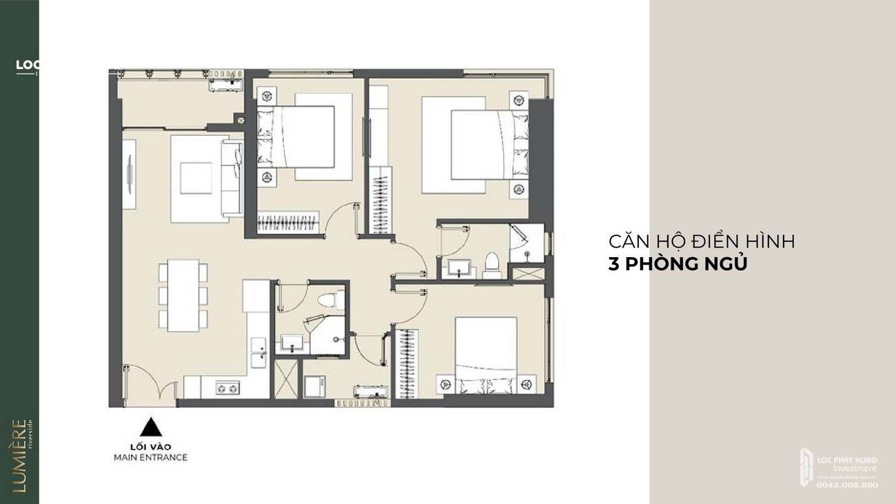 Thiết kế căn hộ 3 phòng ngủ dự án <strong>Masteri Lumière Riverside</strong> Quận 2