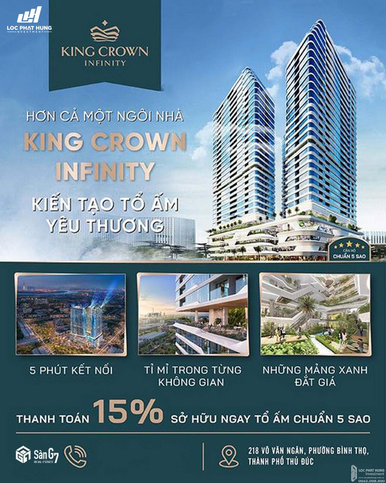 Phối cảnh tổng thể dự án căn hộ chung cư King Crown Infinity Thủ Đức Đường Võ Văn Ngân chủ đầu tư Gia Khang