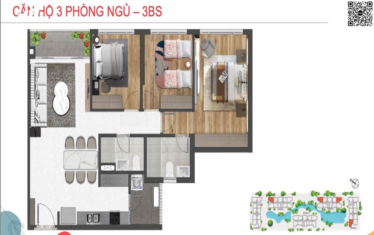 Thiết kế căn hộ 3PN - 3BS dự án Celesta Rise Nhà Bè.