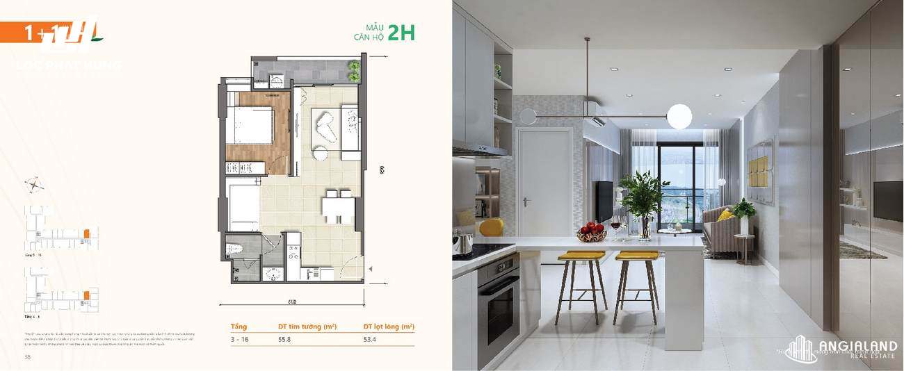 Thiết kế chi tiết căn hộ chung cư Ricca Quận 9 - Loại 1 phòng ngủ + 1