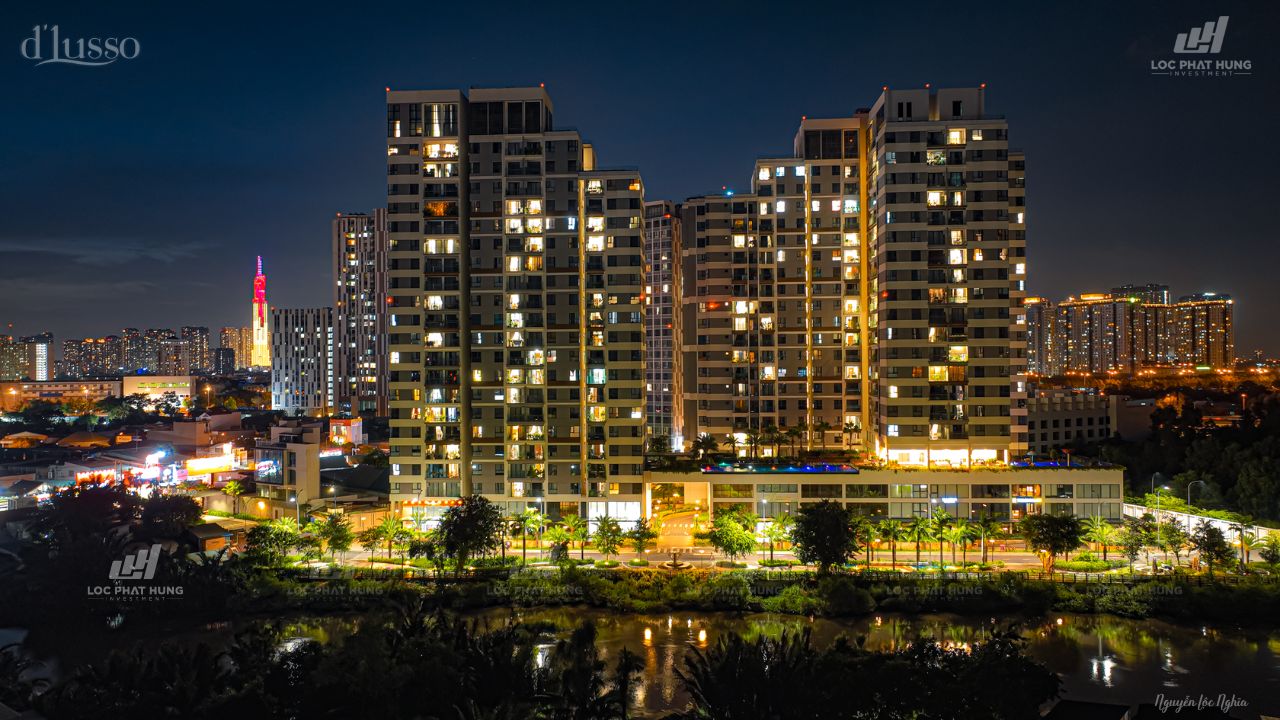 Hình chụp thực tế toàn cảnh ban đêm Dlusso Quận 2