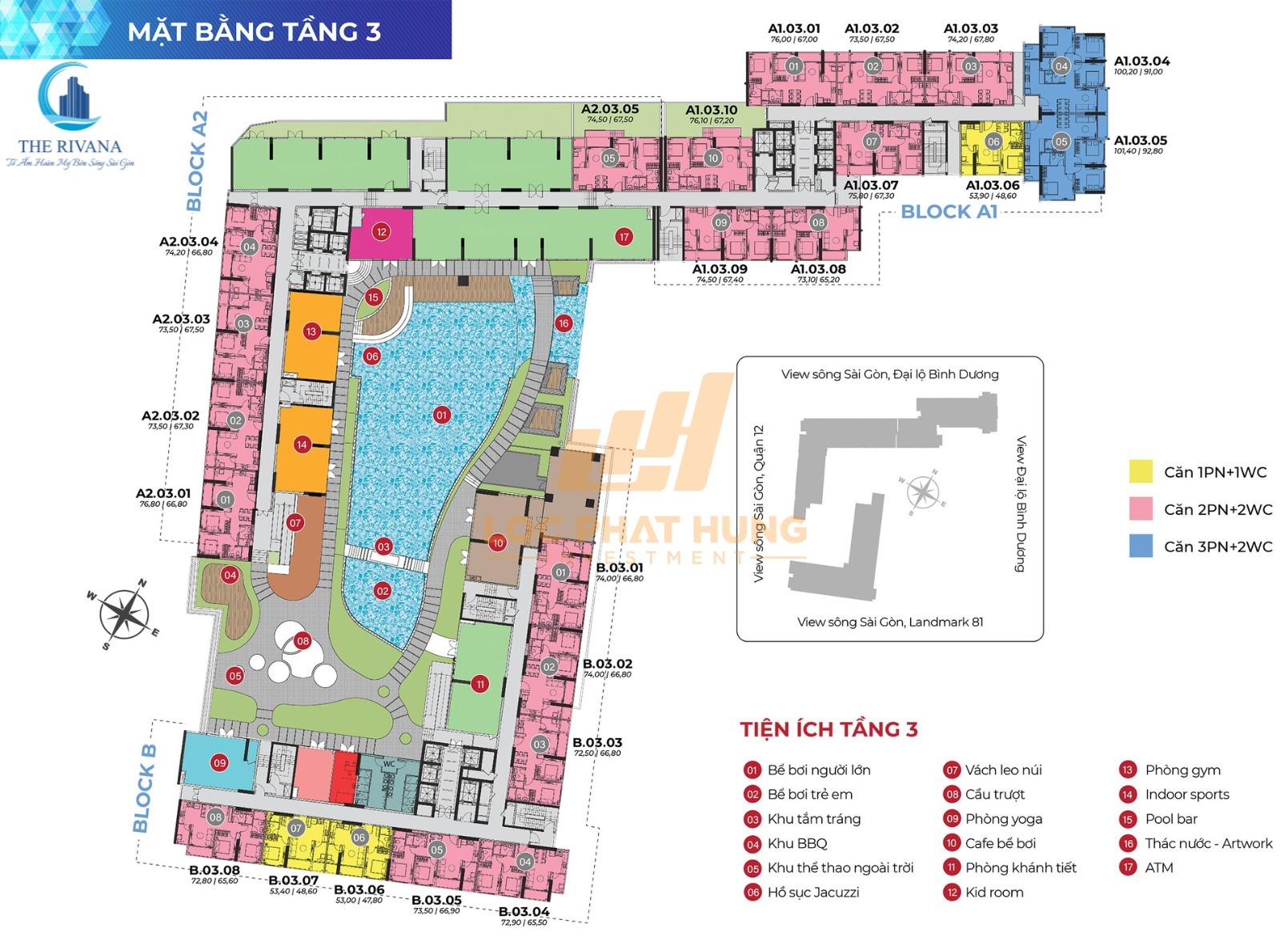 Mặt bằng căn hộ The Rivana Thuận An - Tầng 3