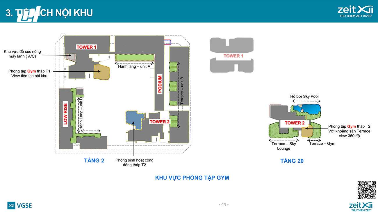 Khu vực phòng tập gym tháp T1 tầng 2 và Tháp T2 dự án Thủ Thiêm Zeit River.