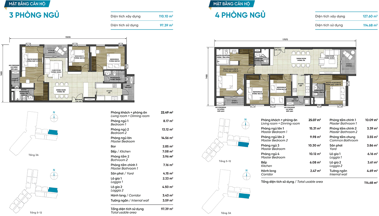 Thiết kế chi tiết căn hộ D Homme Quận 6 - Loại 110m² - 127m²