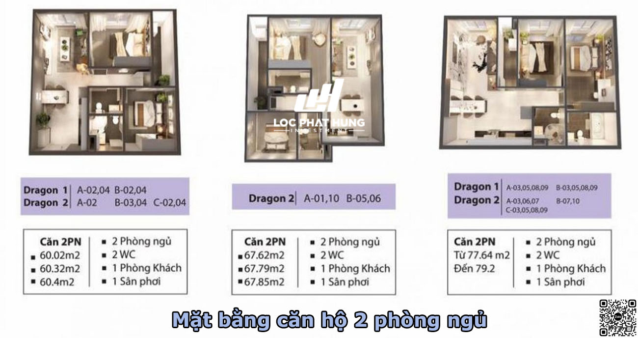 Thiết kế chi tiết căn hộ Dragon 2 phòng ngủ