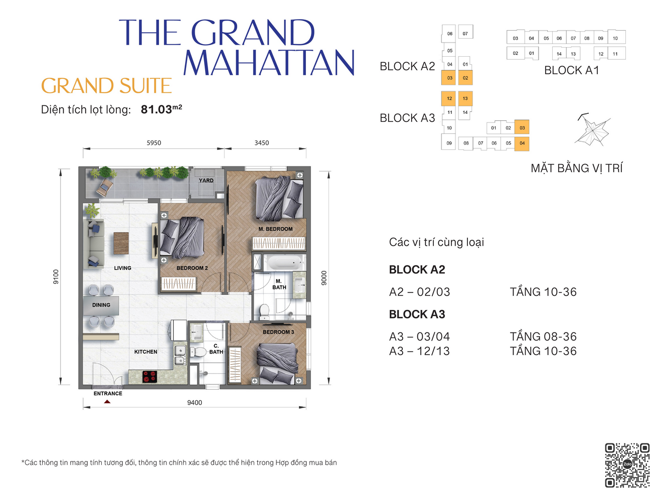 Mặt bằng chi tiết căn hộ Suite diện tích 81.03 m²