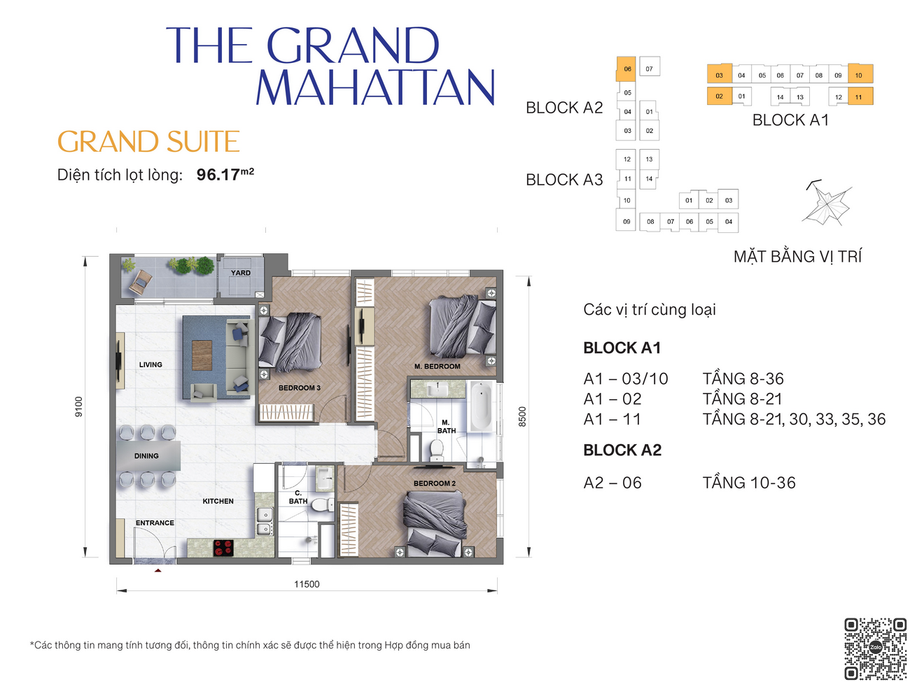 Mặt bằng chi tiết căn hộ Suite diện tích 96.17 m²