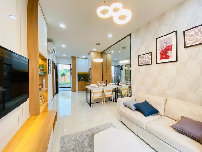 Phòng khách nhà mẫu 51m² dự án căn hộ Bcons Sala Bình Dương