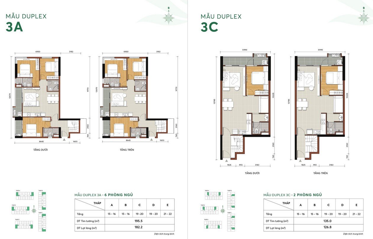 Thiết kế chi tiết mẫu căn hộ 3A và 3C dạng Duplex 2 tầng dự án MT Eastmark City Quận 9 chủ đầu tư Điền Phúc Thành