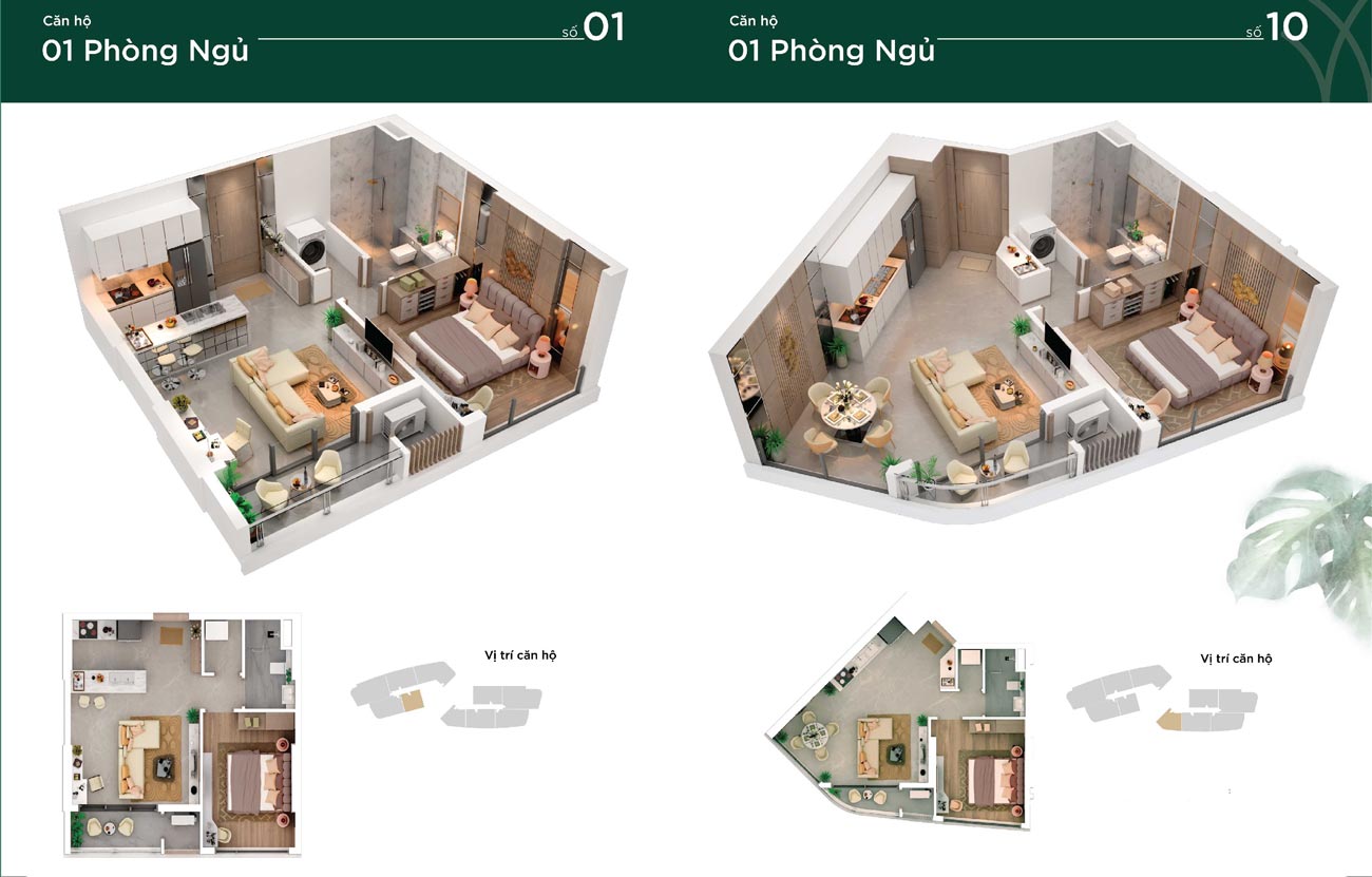Thiết kế chi tiết căn hộ 1 PN điển hình tại Thảo Điền Green Towers Quận 2