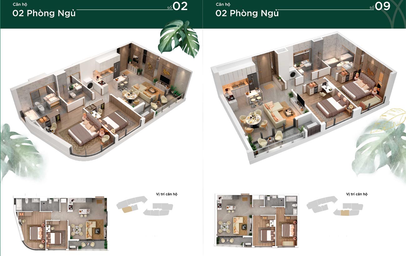 Thiết kế chi tiết căn hộ 2 PN điển hình tại dự án Thảo Điền Green Towers Quận 2