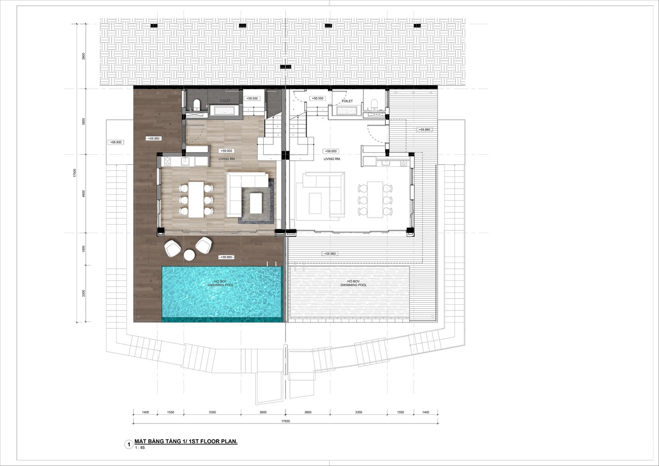 Thiết kế tầng 1 Villa song lập dự án nghỉ dưỡng Casa Marina Premium
