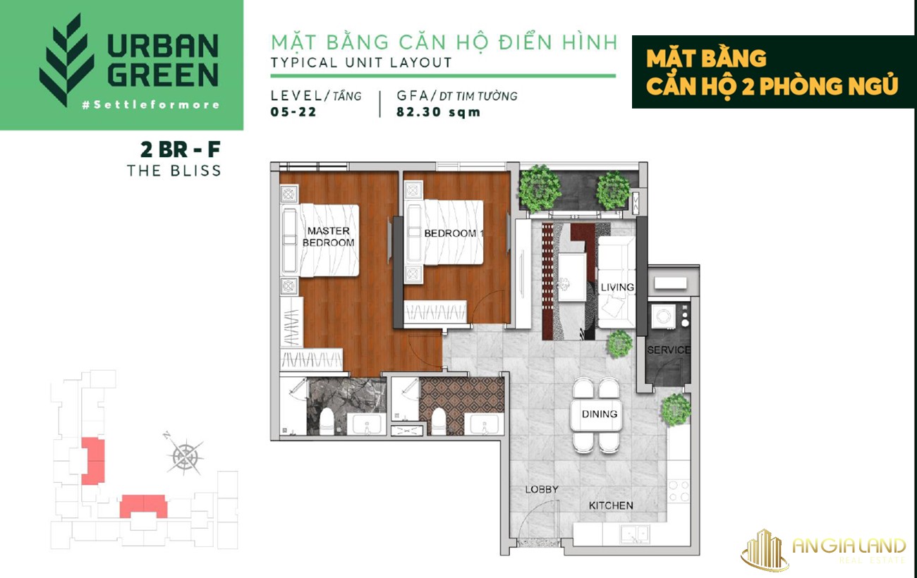 Thiết kế căn hộ 2PN dự án Urban Green Thủ Đức