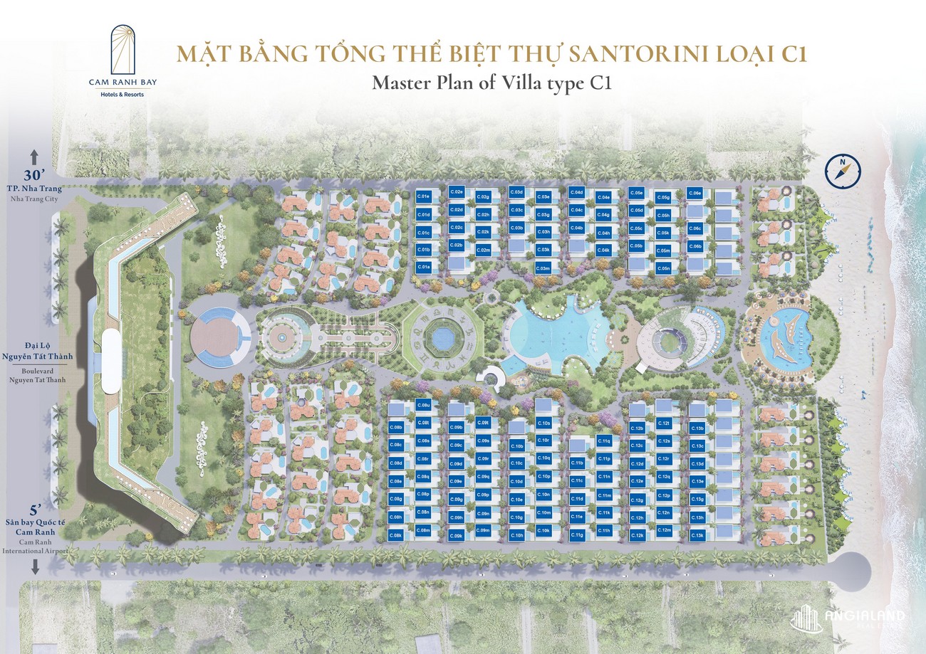 Mặt bằng villa Santorini C1 dự án căn hộ nghỉ dưỡng Cam Ranh Bay.